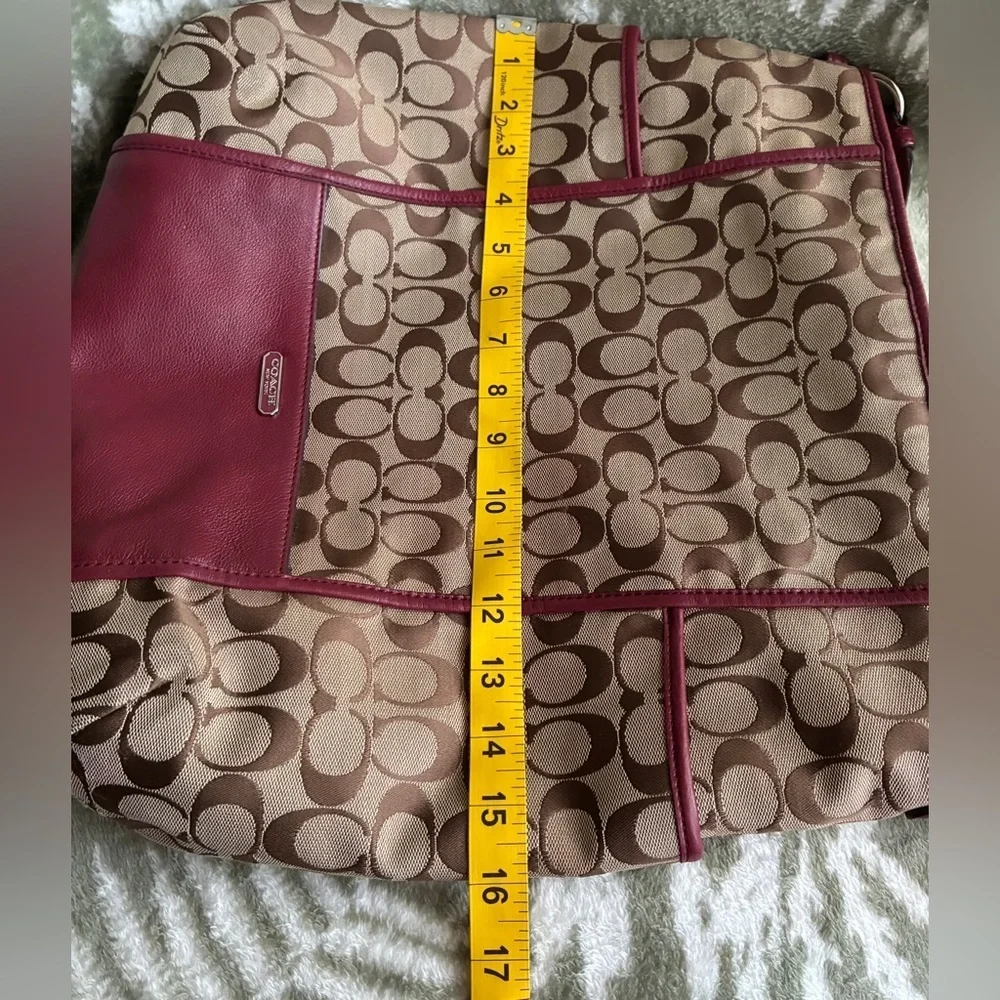 Coach Beige Signature Canvas Tote with Cherry Trim